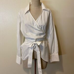 H&M White Wrap Button-Down Shirt with Waist Tie